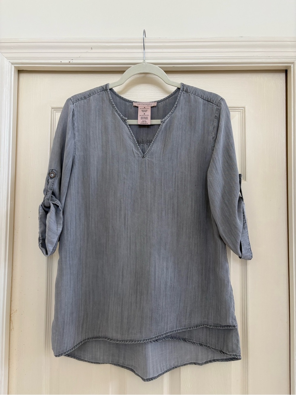 Philosophy Light Gray V-Neck Roll-Tab Tunic